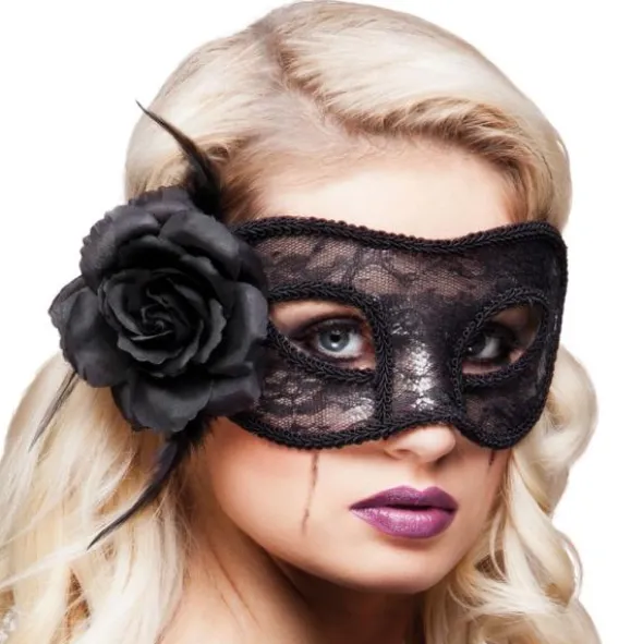 Svart Spets Mask med Blomma