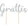 Tårtdekoration Grattis Silver