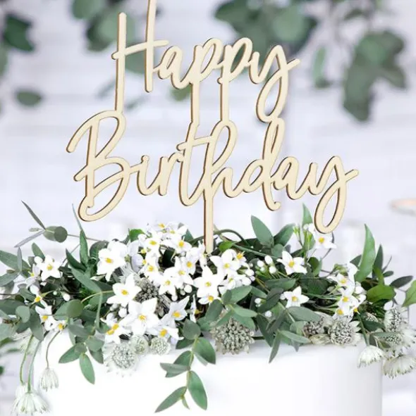 Tårtdekoration Happy Birthday Trä