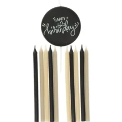 Tårtljus Happy Birthday Svart/Grå/Krämgul 11-pack