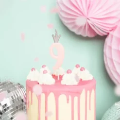Tårtljus Siffra med Krona Rosa (Siffra 0)