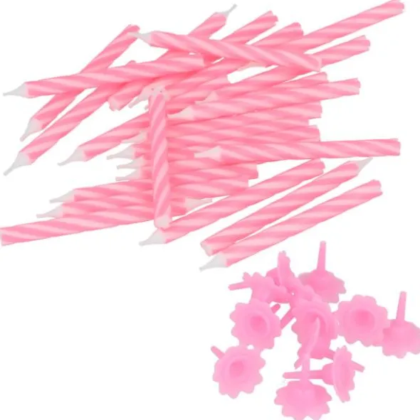 Tårtljus Spiral Rosa med Hållare