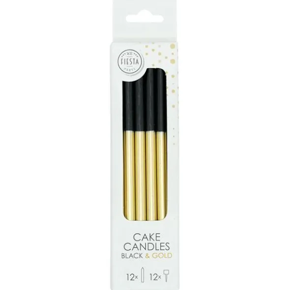 Tårtljus Svart/Guld 9,5 cm 12-pack