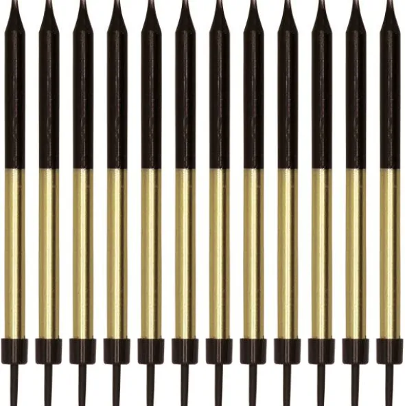 Tårtljus Svart/Guld 9,5 cm 12-pack
