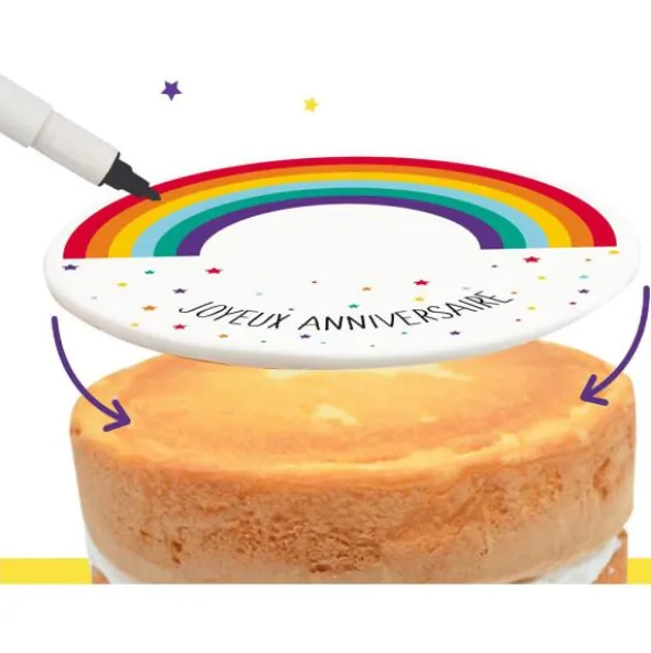 Tårtlock Sockerpasta Regnbåge Joyeux Anniversaire