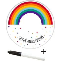 Tårtlock Sockerpasta Regnbåge Joyeux Anniversaire