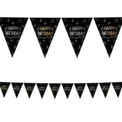 Vimpelgirlang Happy Birthday Svart