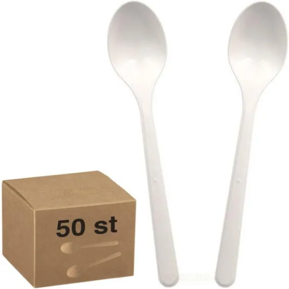Vita Återanvändbara Plastskedar 50-pack