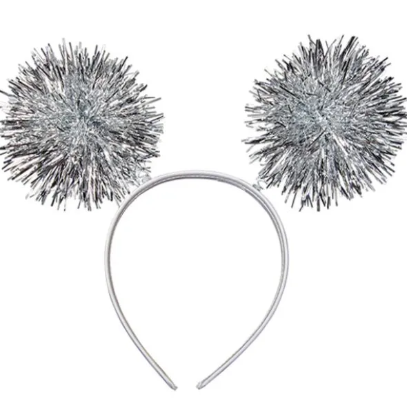 Vitt Diadem med Silvriga Pom Poms