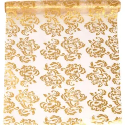 Vitt Organzatyg med Guld & Silver Motiv