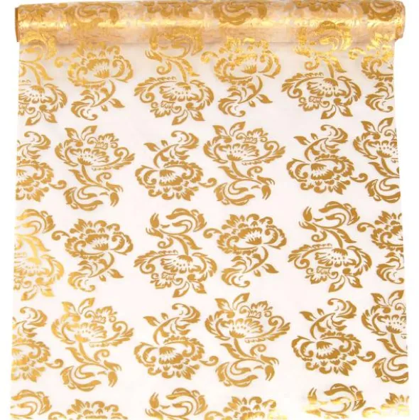 Vitt Organzatyg med Guld & Silver Motiv