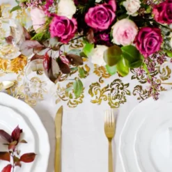 Vitt Organzatyg med Guld & Silver Motiv
