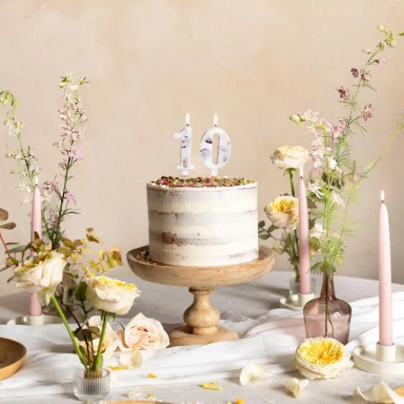 Vit Tårtljus med Blomblad (Siffra 0)